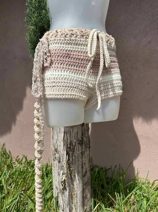 Neutral Fairy Crochet Booty Shorts
